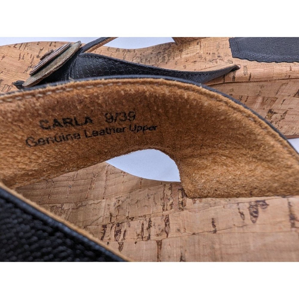 Carla Women's Wedge Sandal Shoes Embossed Lizard Leather Black Thong Size 9 US - Picture 7 of 8